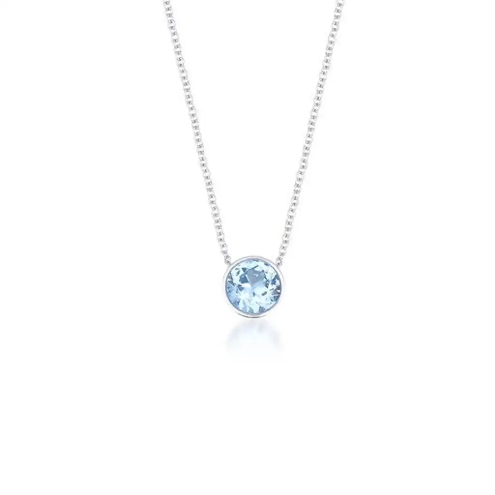 Bezel Set Aquamarine Solitaire Necklace