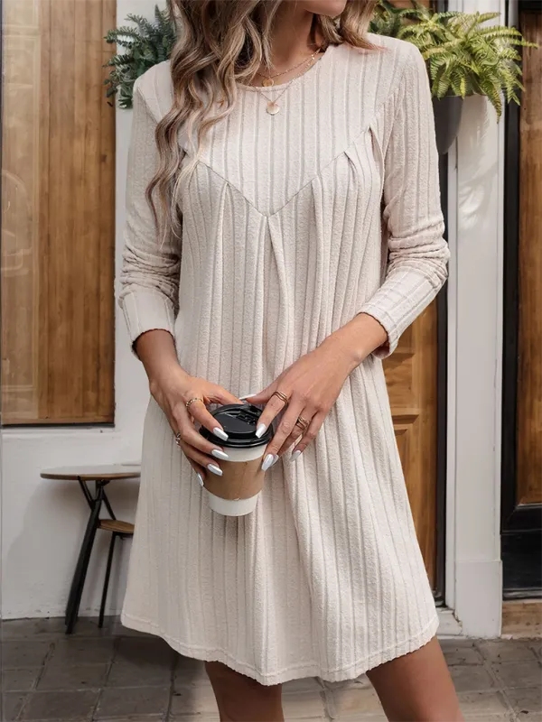 Trim Round Neck Collared Detail Dress