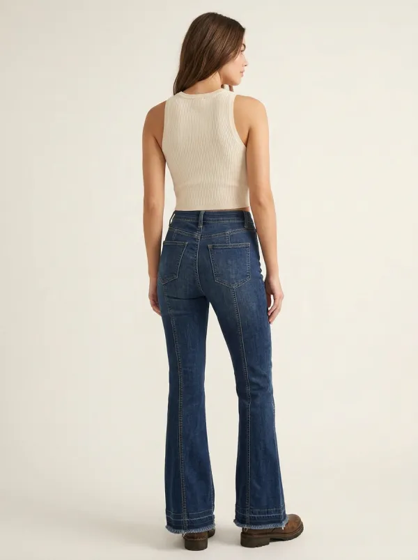 Women's High-Rise Seamed Raw Hem Flare Denim Jeans