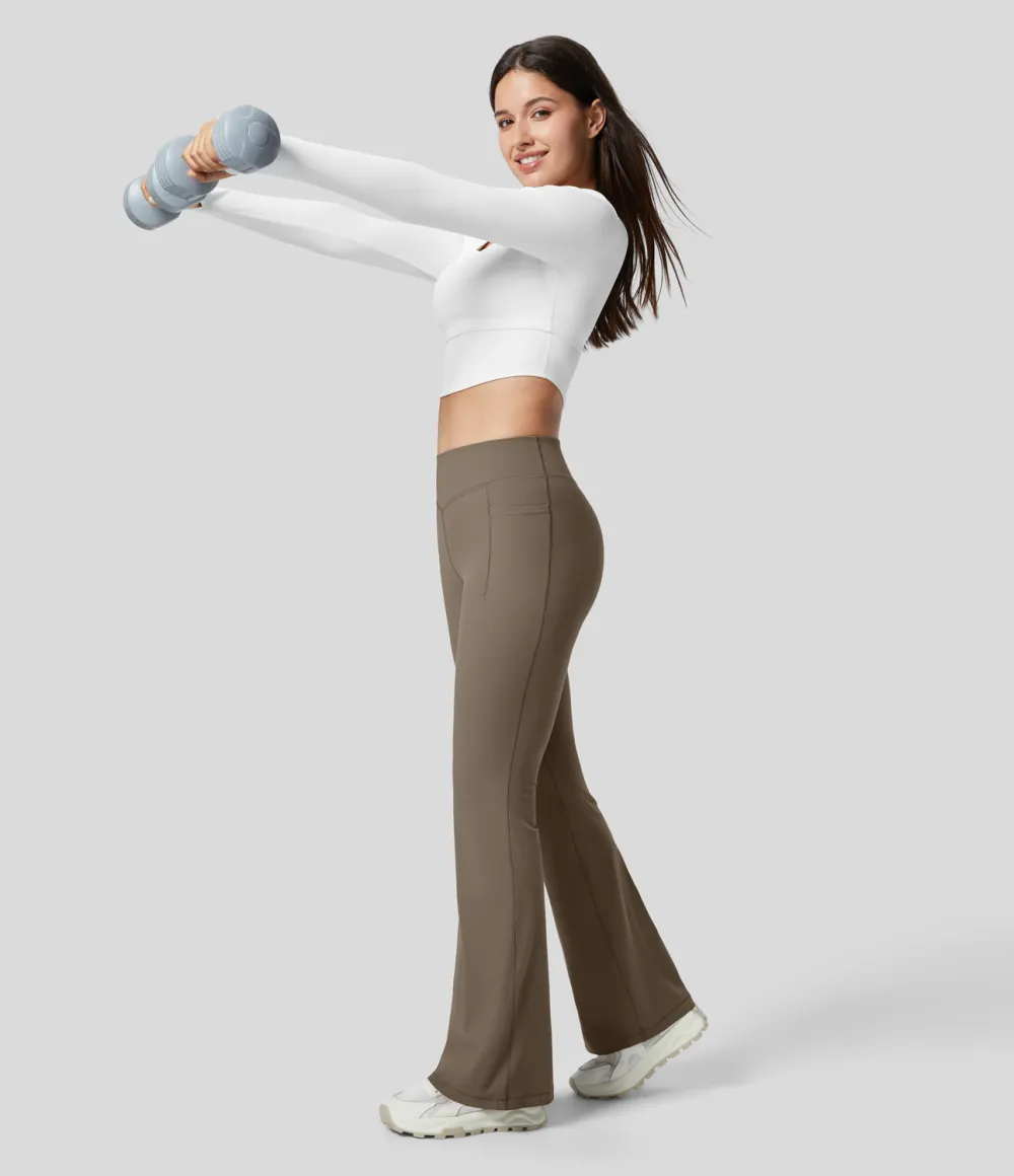 UltraSculpt Mid Rise Tummy Control Side Pocket Running Full Length Flare Leggings