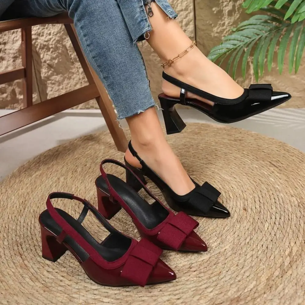 Point Toe Block Heels Slingback Sandals