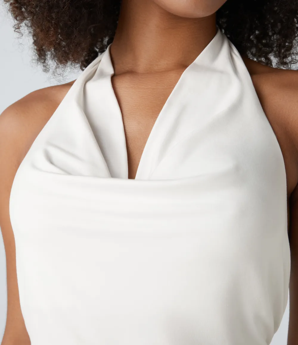 Halter Cowl Neck Backless Ruched Casual Tank Top