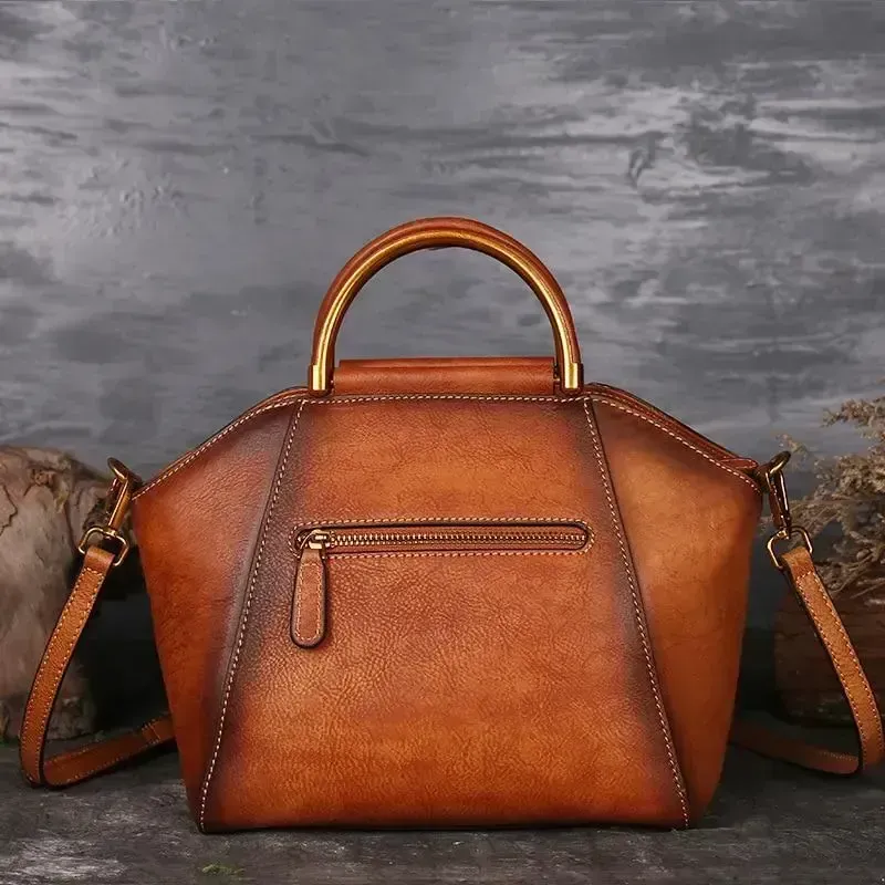 Retro & Elegant Cow Leather Handmade Handbag for Women