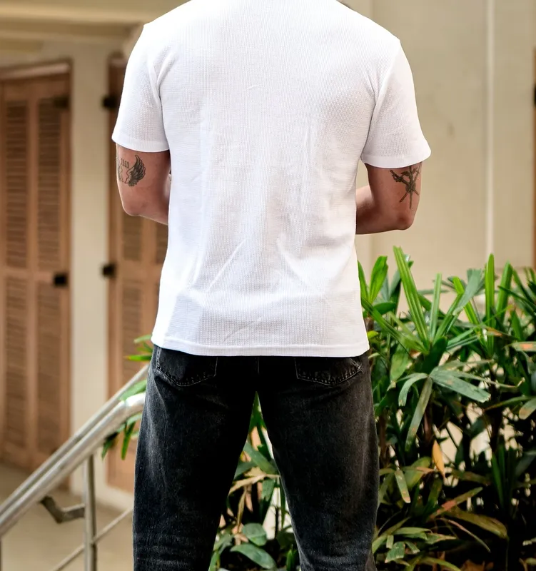 White Polo Style Short Sleeve Casual Shirt
