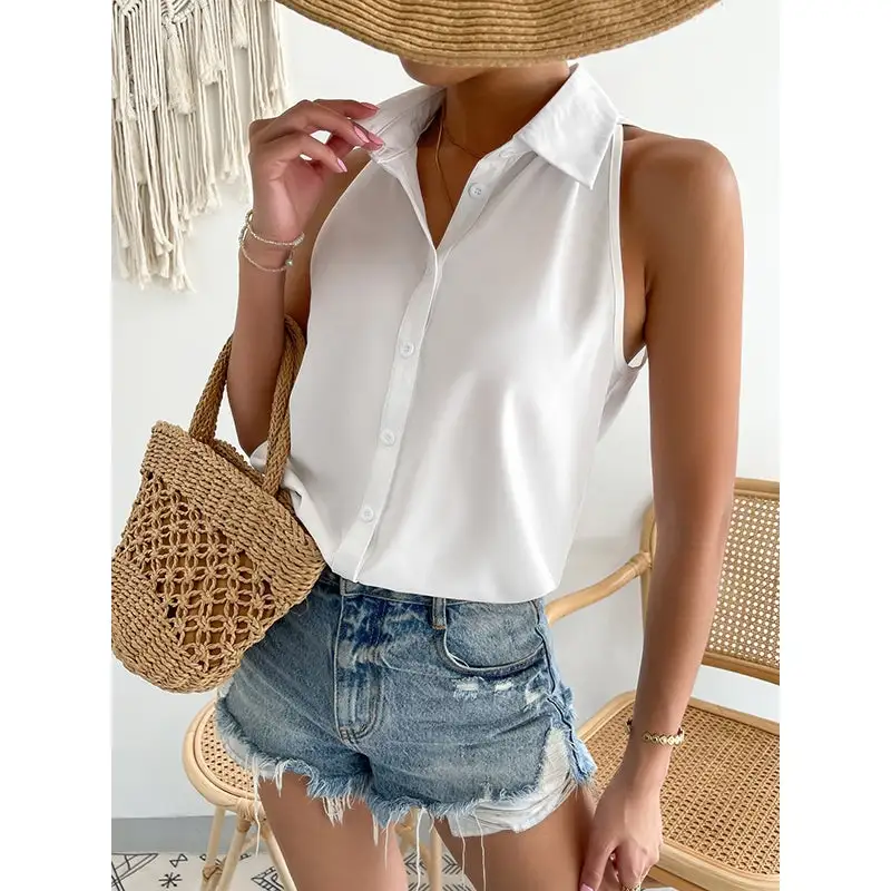 Women's Split-Hem Lapel-Collar Relaxed Blouse