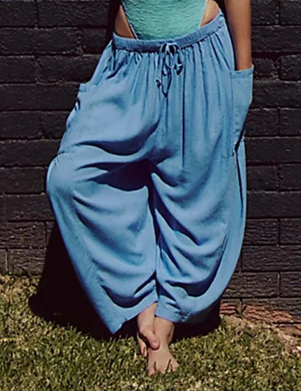 Elastic Waist String Tie Pocket Cozy Pants