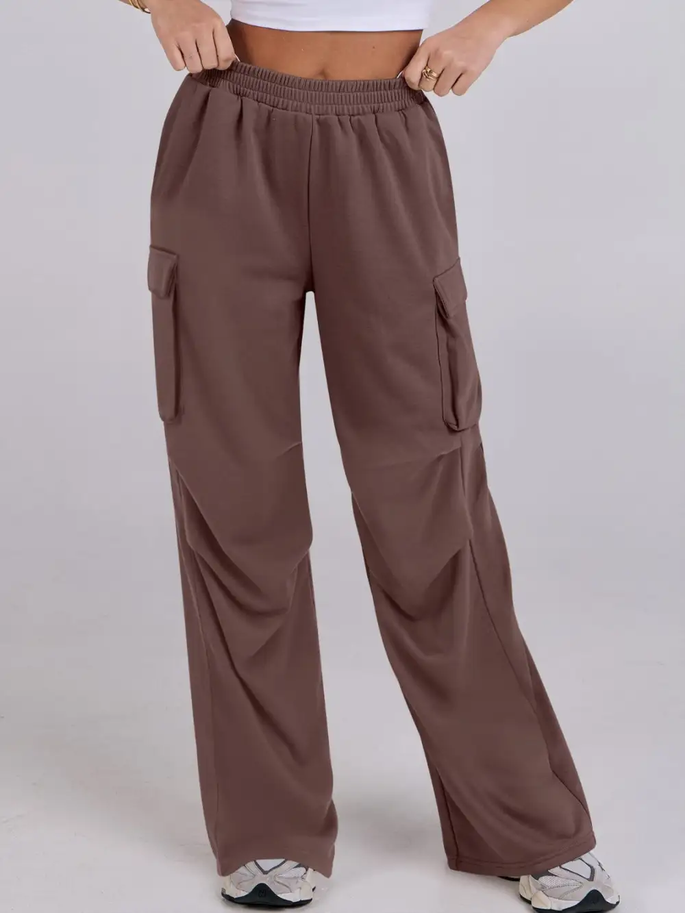 Elastic Waist Wide Leg Pants With Pocket