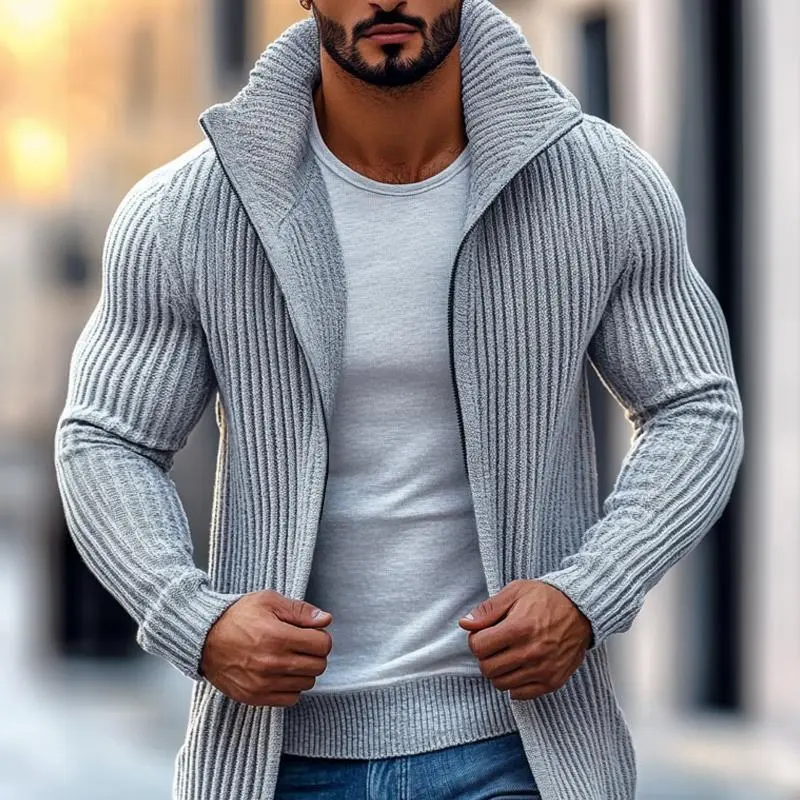 Ribbed Button Band Collar Cardigan
