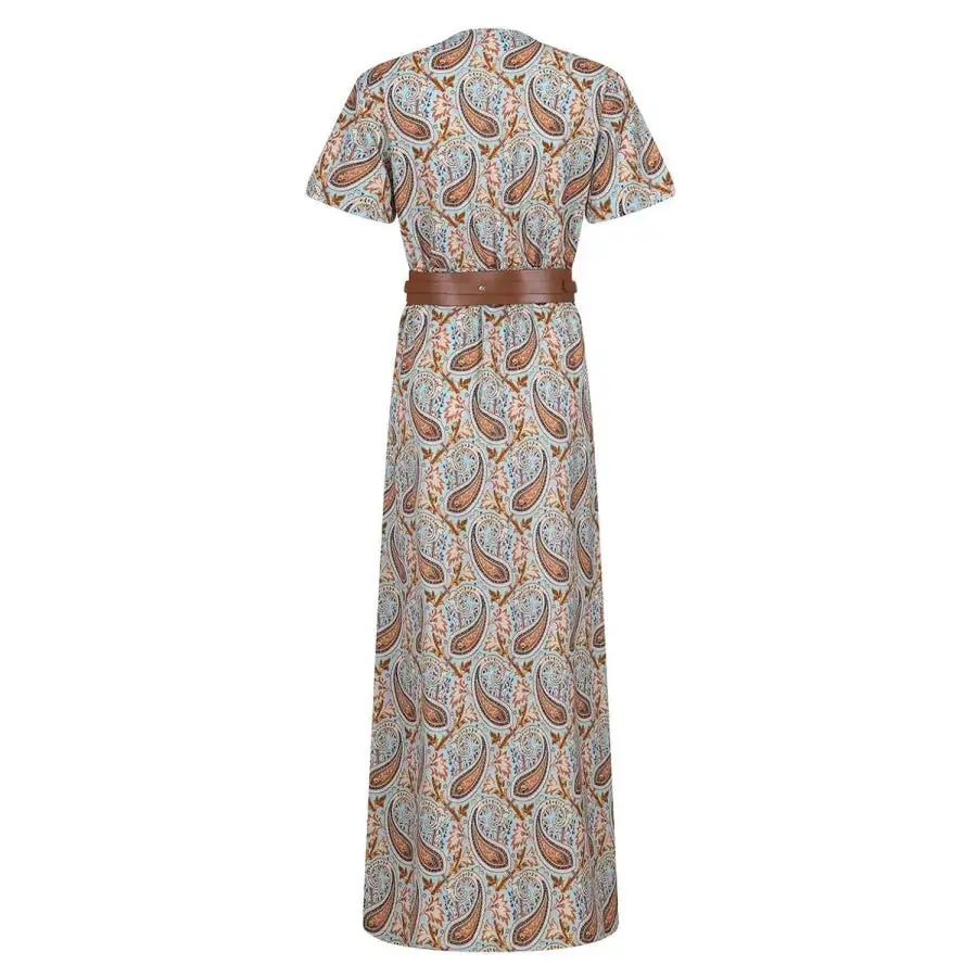 Full Size Printed V Neck Short Sleeve Maxi Dress Plus Size