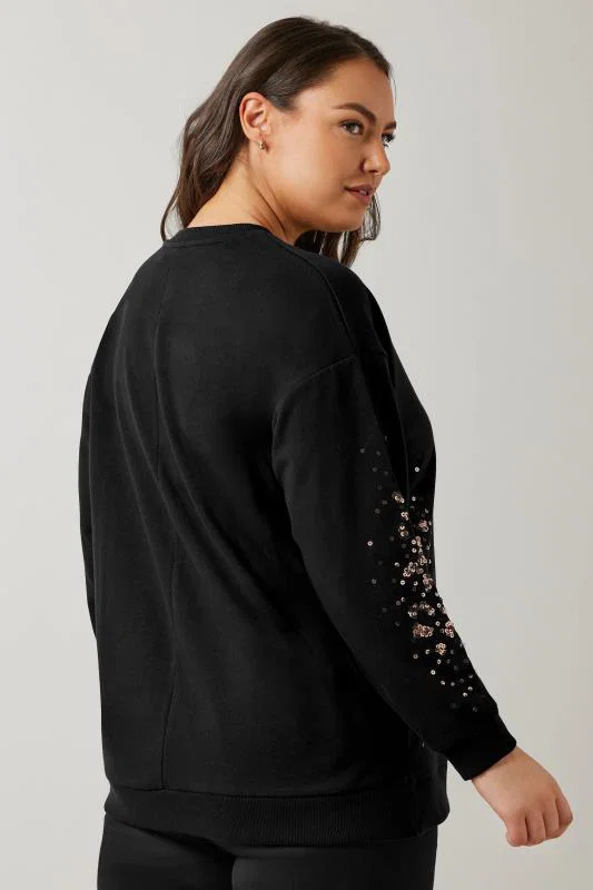 Black & Bronze Leopard Sequin Embellished Sweatshirt detail 2