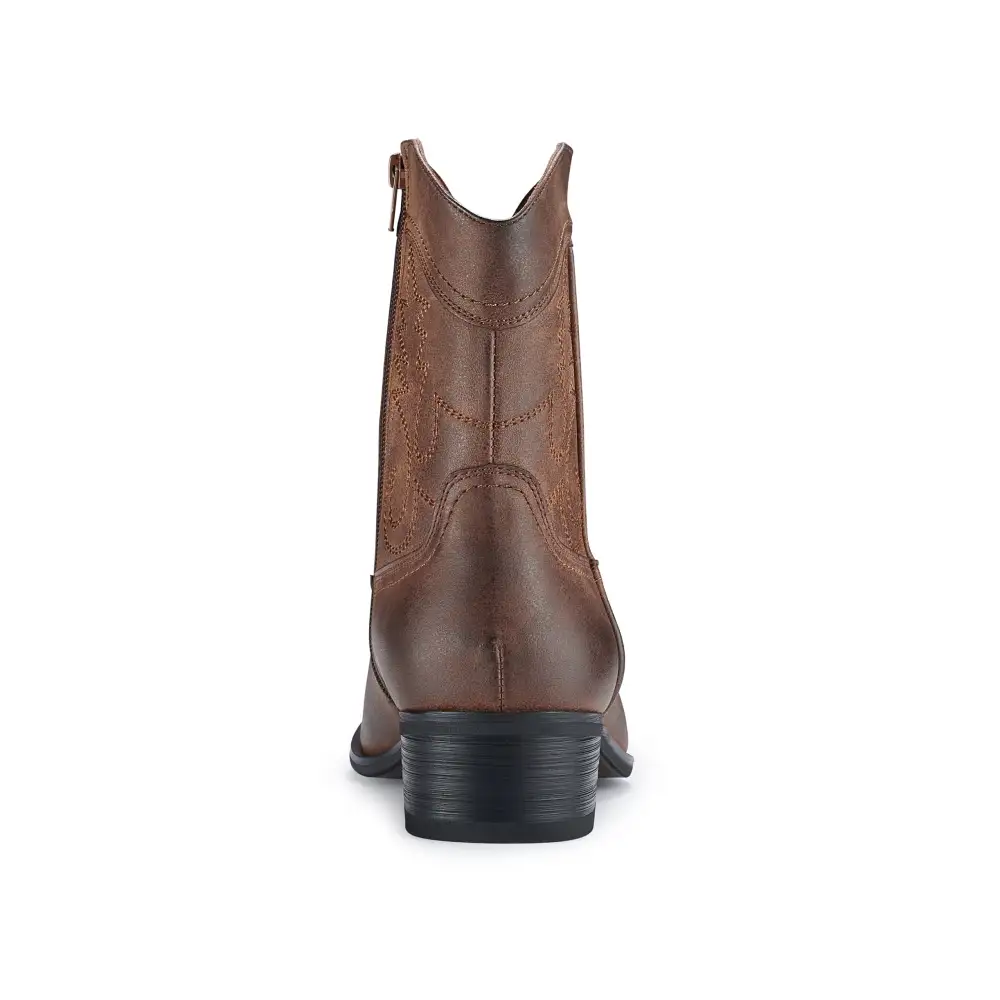 Faux-Leather Pointed-Toe Zip-Up Western Boots