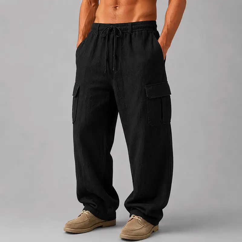 Men's Linen Relaxed-Fit Cargo Pants