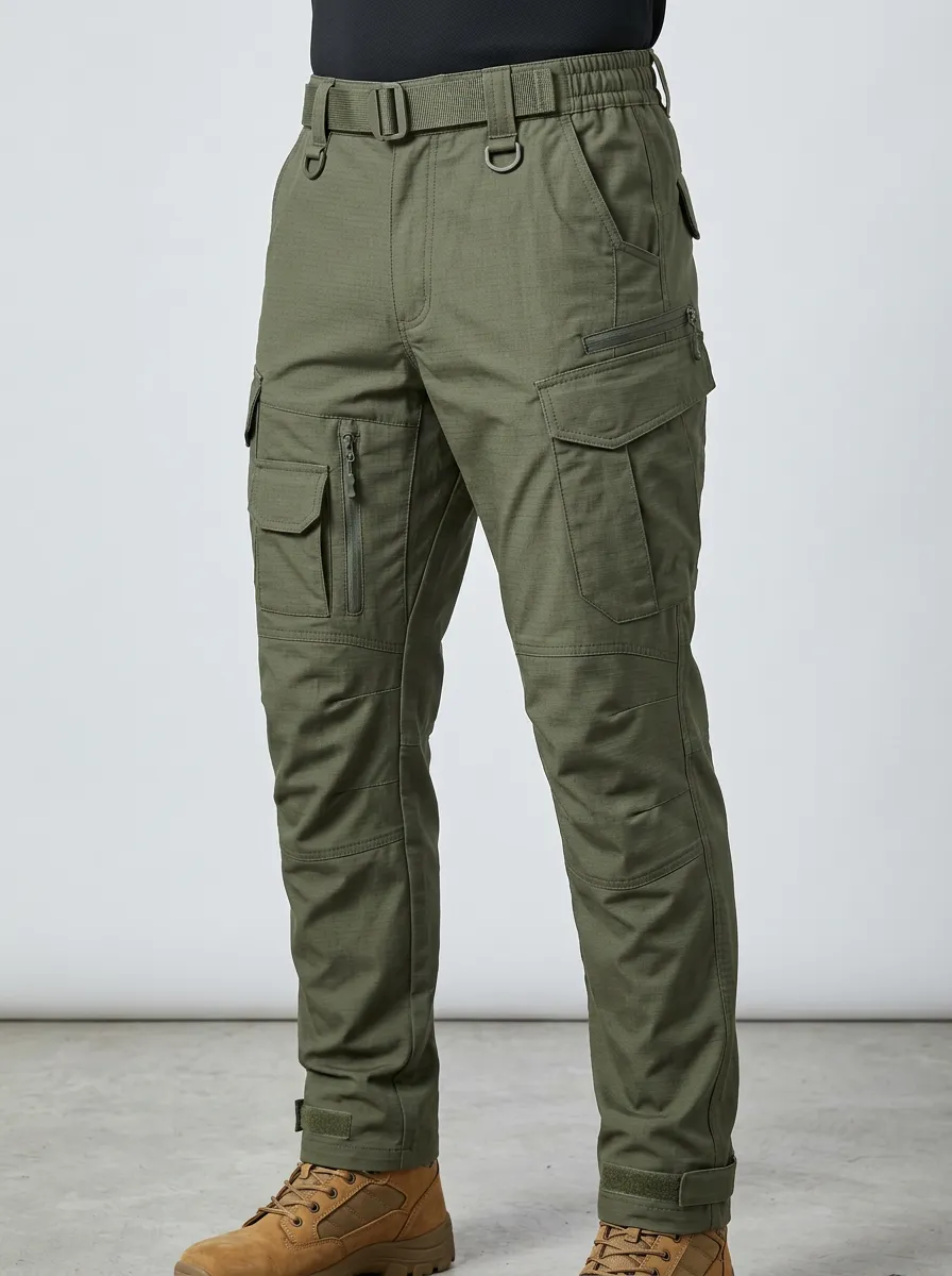 Men's Tactical Integrated-Belt Adjustable-Belt Webbing-Belt Elastic-Waist D-Ring Cargo-Pocket Cargo Pants