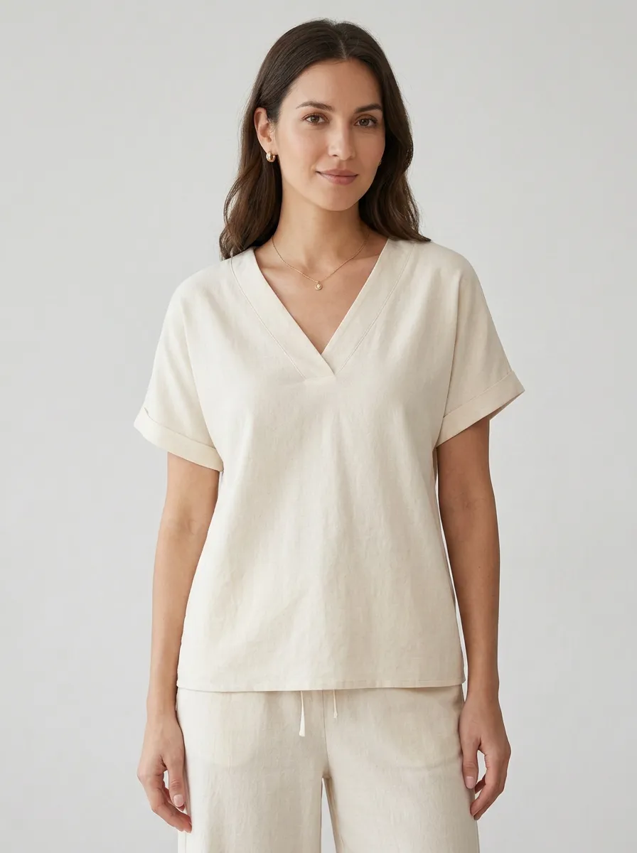 Modern Short-Sleeve Women's V-Neck Casual Lounge Set