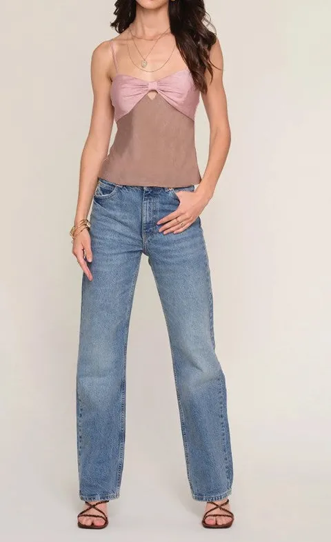 Women's Pink Bow Detail Two Tone Cami Top