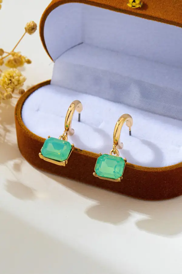 Crystal merald Cut Huggie Hoop