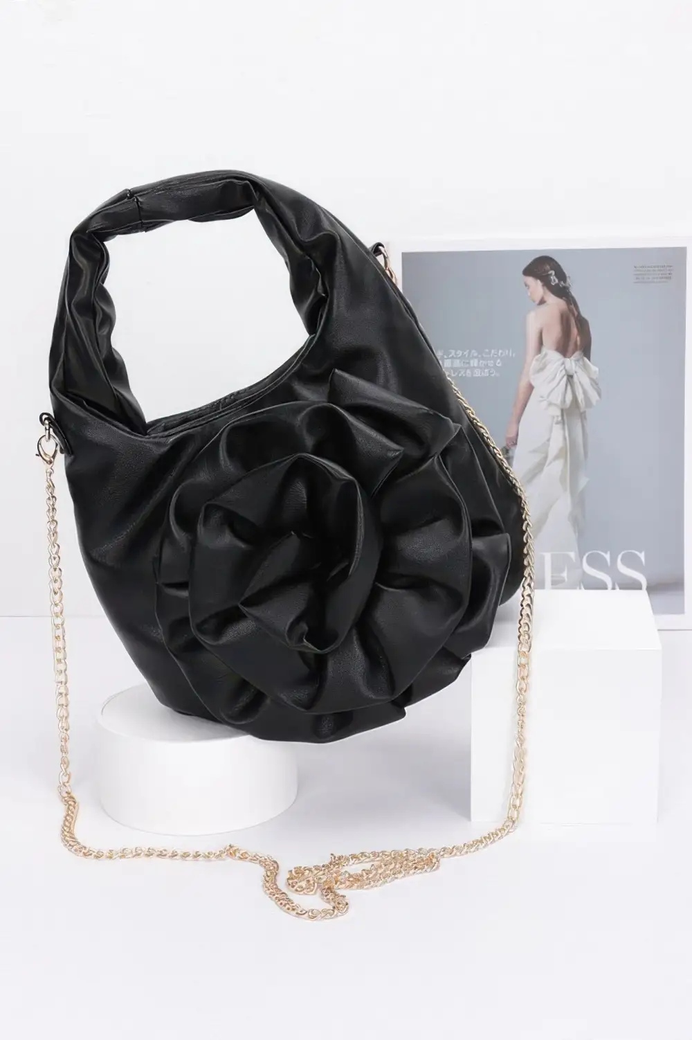 Faux Leather Flower Handle Bag
