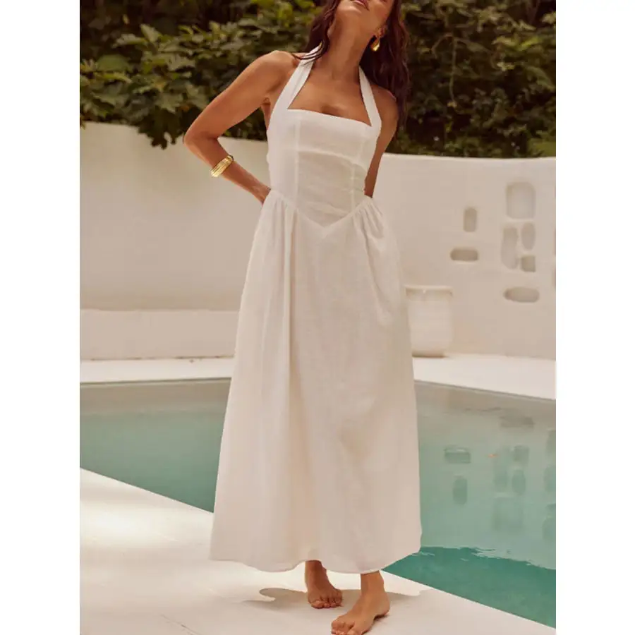 Ruched Halter Neck Midi Dress