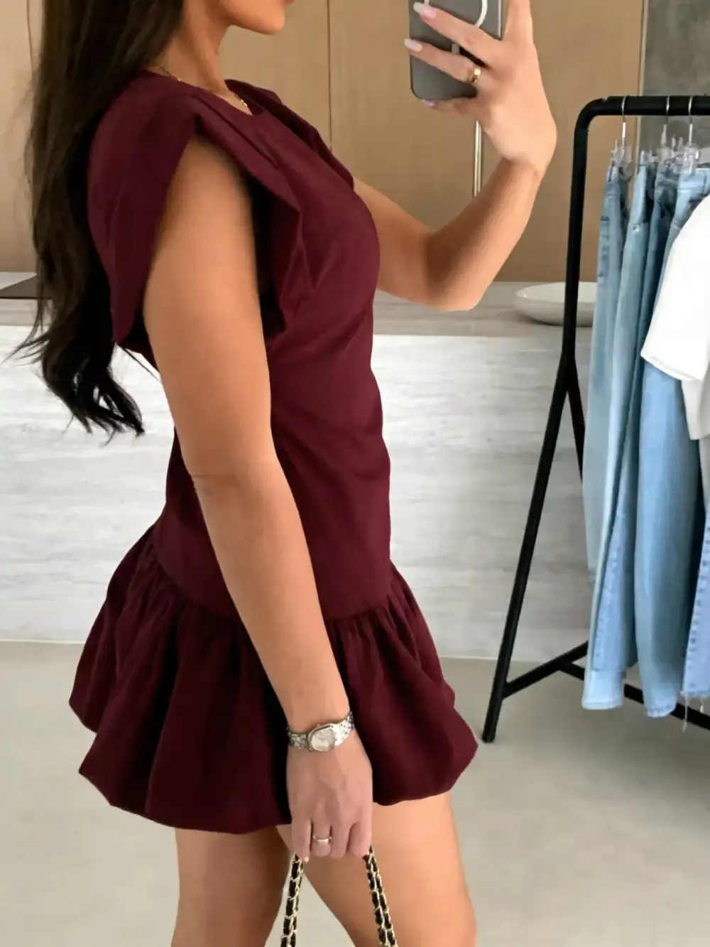 Layered Detail Ruffle Mini Dress