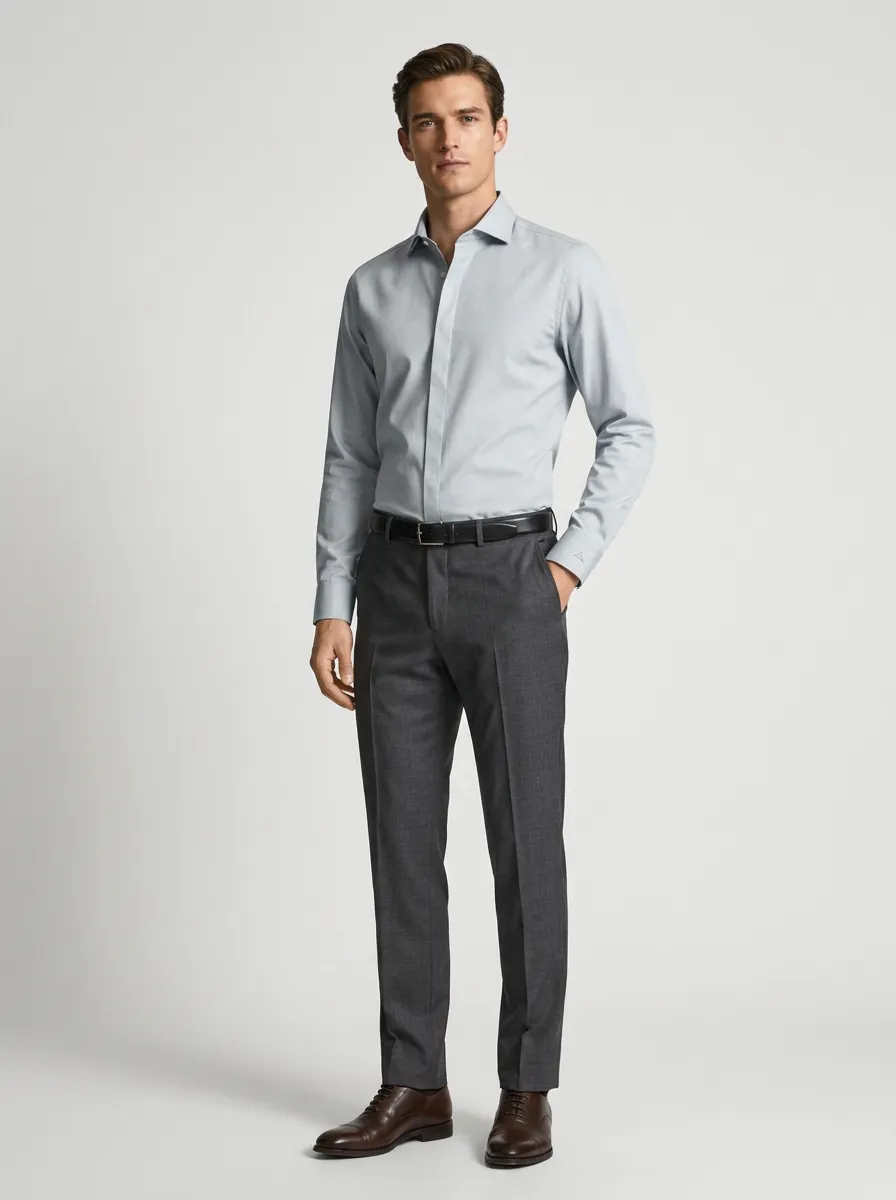 Men's Business Casual Non-Iron Cotton Solid Color Long Sleeve Shirt