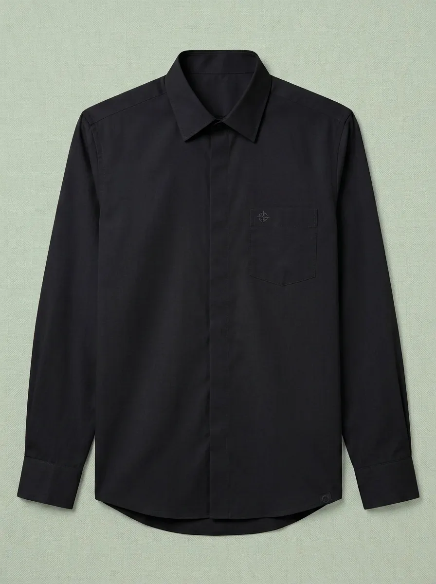 Men's Non-Iron Cotton Compass Logo Embroidered Long Sleeve Shirt