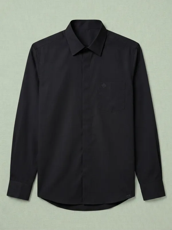 Men's Non-Iron Cotton Compass Logo Embroidered Long Sleeve Shirt