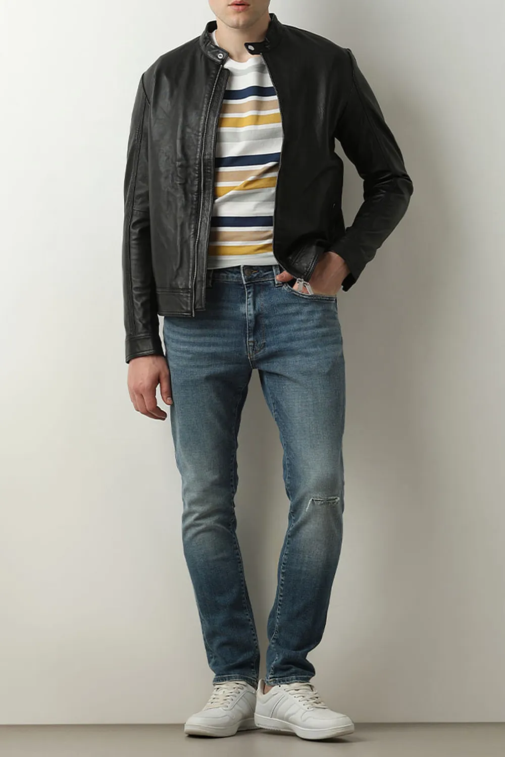 Blue Mid Rise Casual Slim Fit Jeans-wash bule