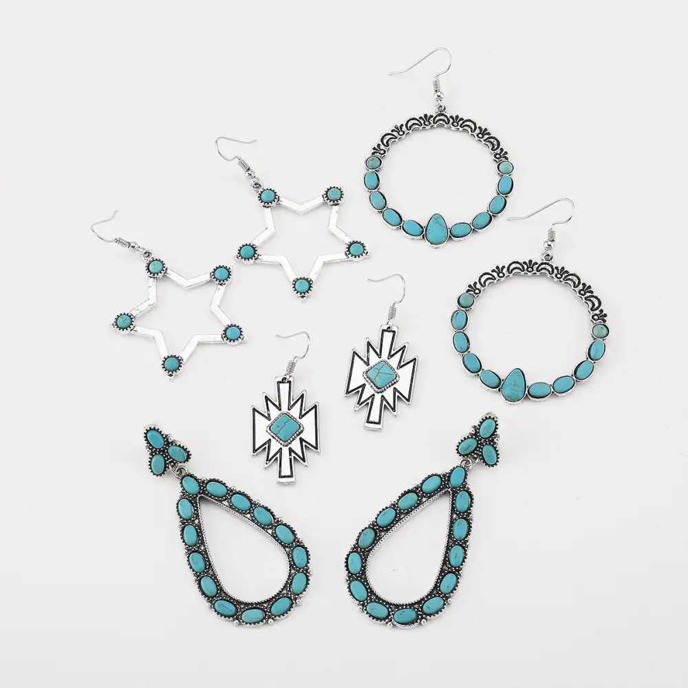Retro Geometric Star Drop Earrings