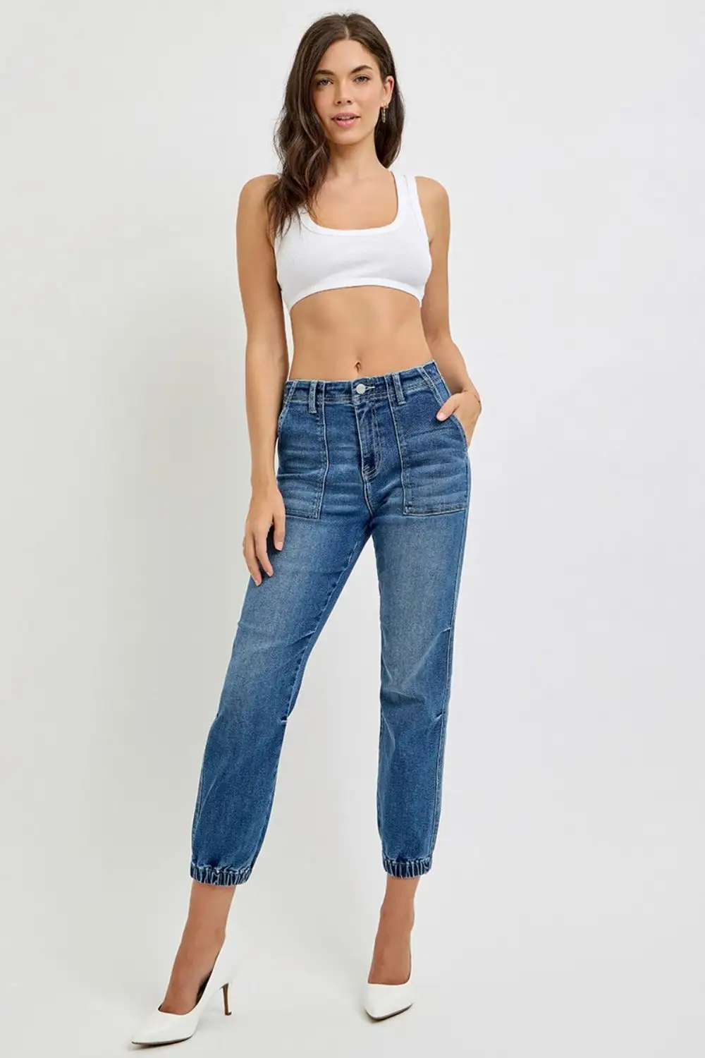 High Rise Ankle Jogger Denim Jeans