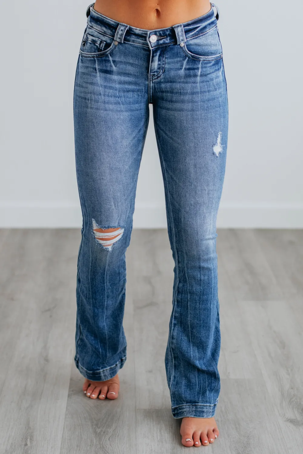 Women's Low Rise Bootcut Distressed Jeans