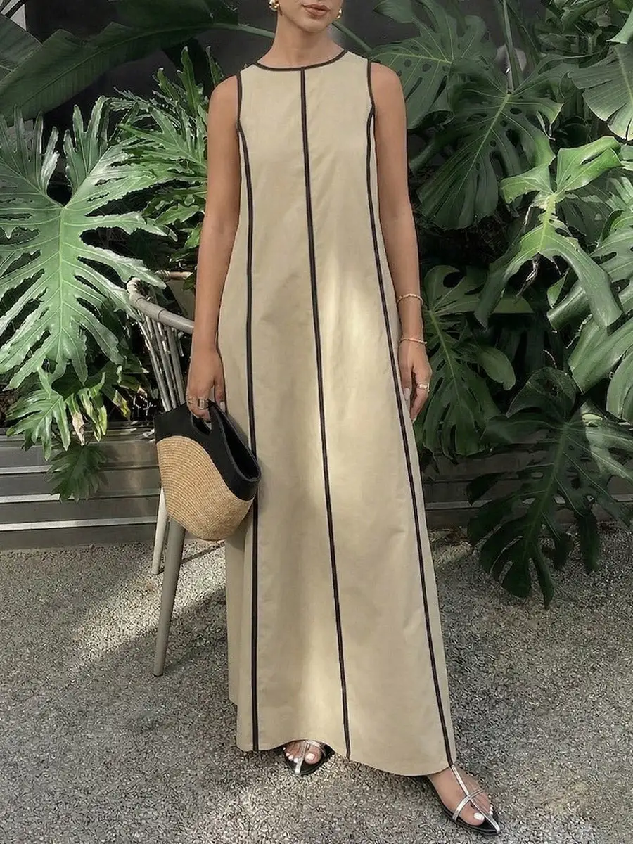 Loose Color Neck Maxi Dress