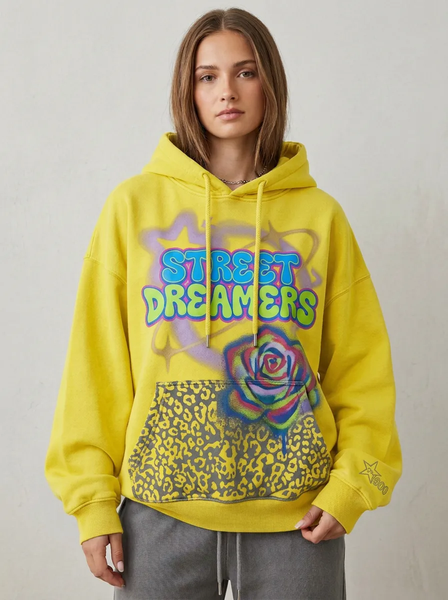Unisex Streetwear Graffiti Leopard Rose Hoodie