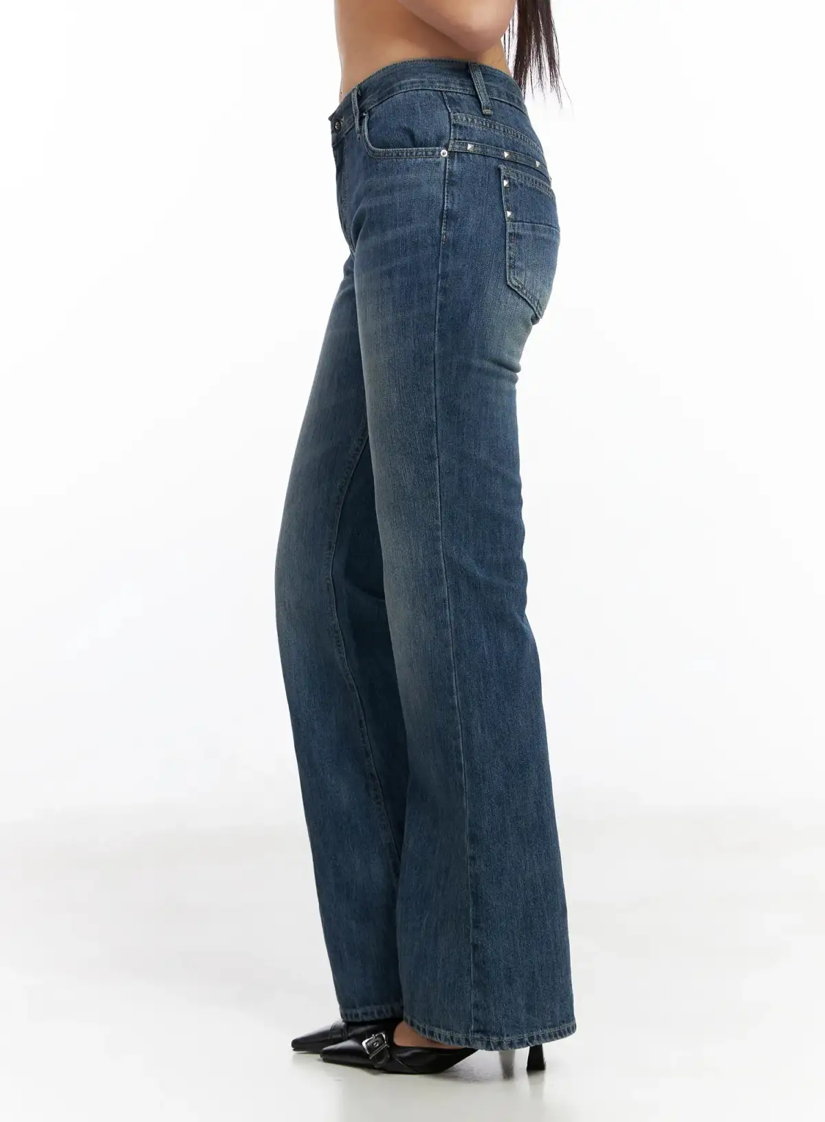 Washed Studded Bootcut Jeans