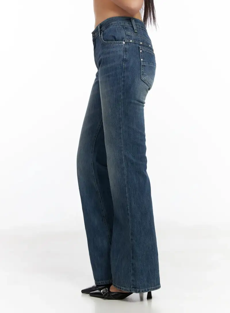 Washed Studded Bootcut Jeans