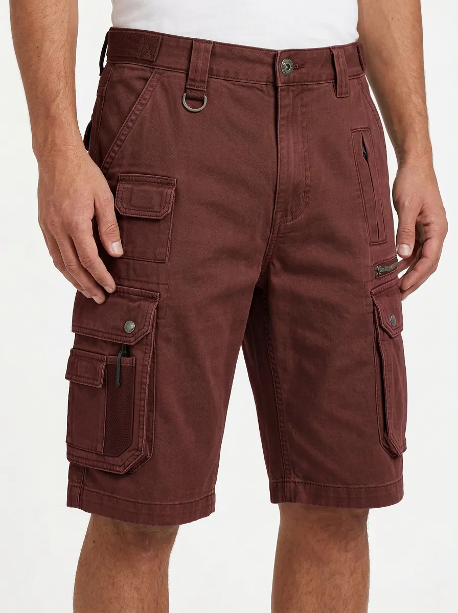 Men's Multi-Pocket D-Ring Zip-Fly Cargo Shorts