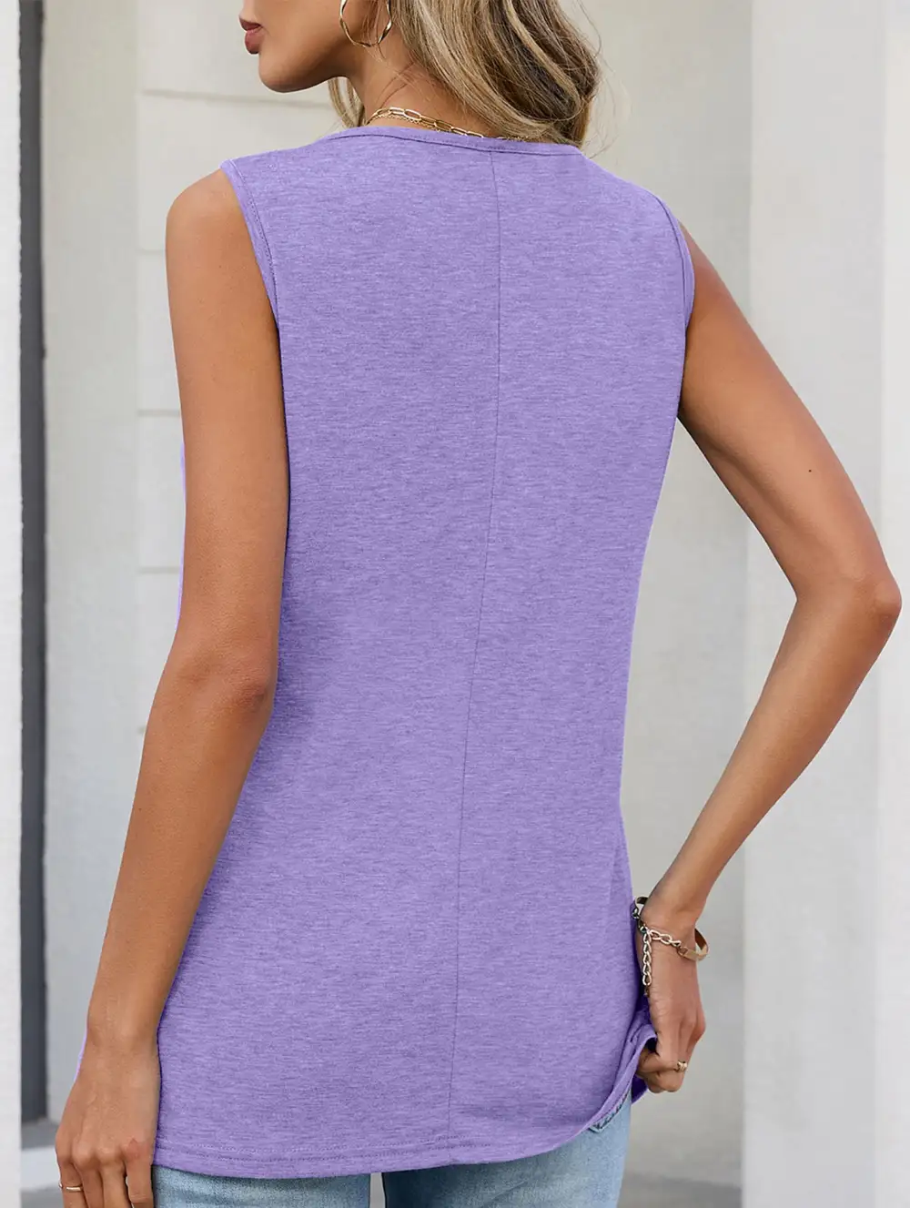 Ruched V Neck Sleeveless Tank Top