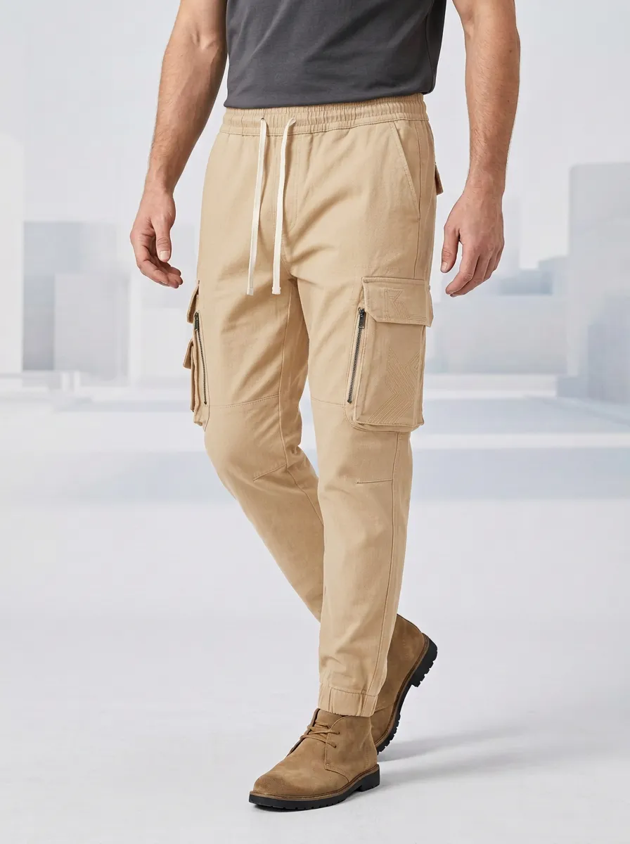Refined Geometric Graphic Print Style Men's Cargo Jogger Pants