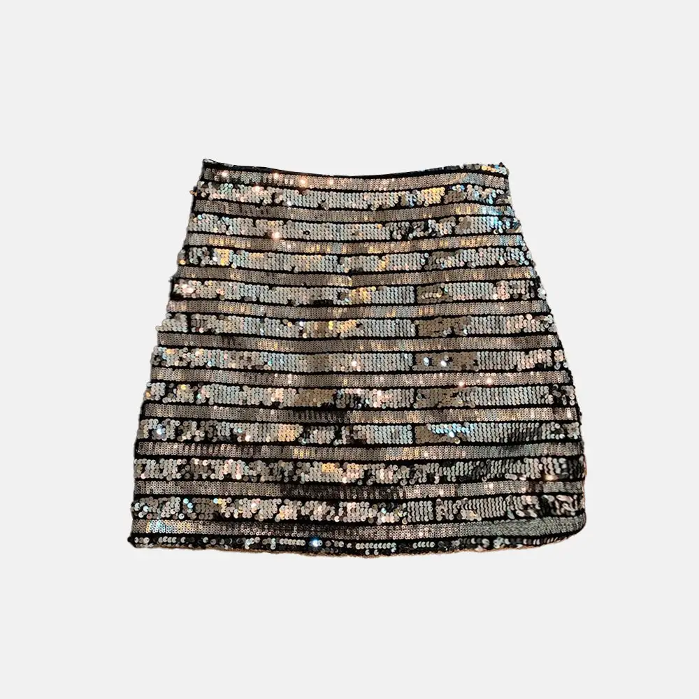 Stripe Acrylic Sequin Mini Skirt