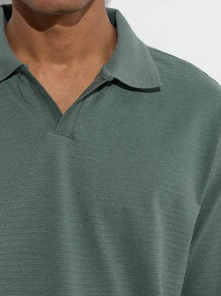 Green Loose Cotton-Blend Polo T-Shirt