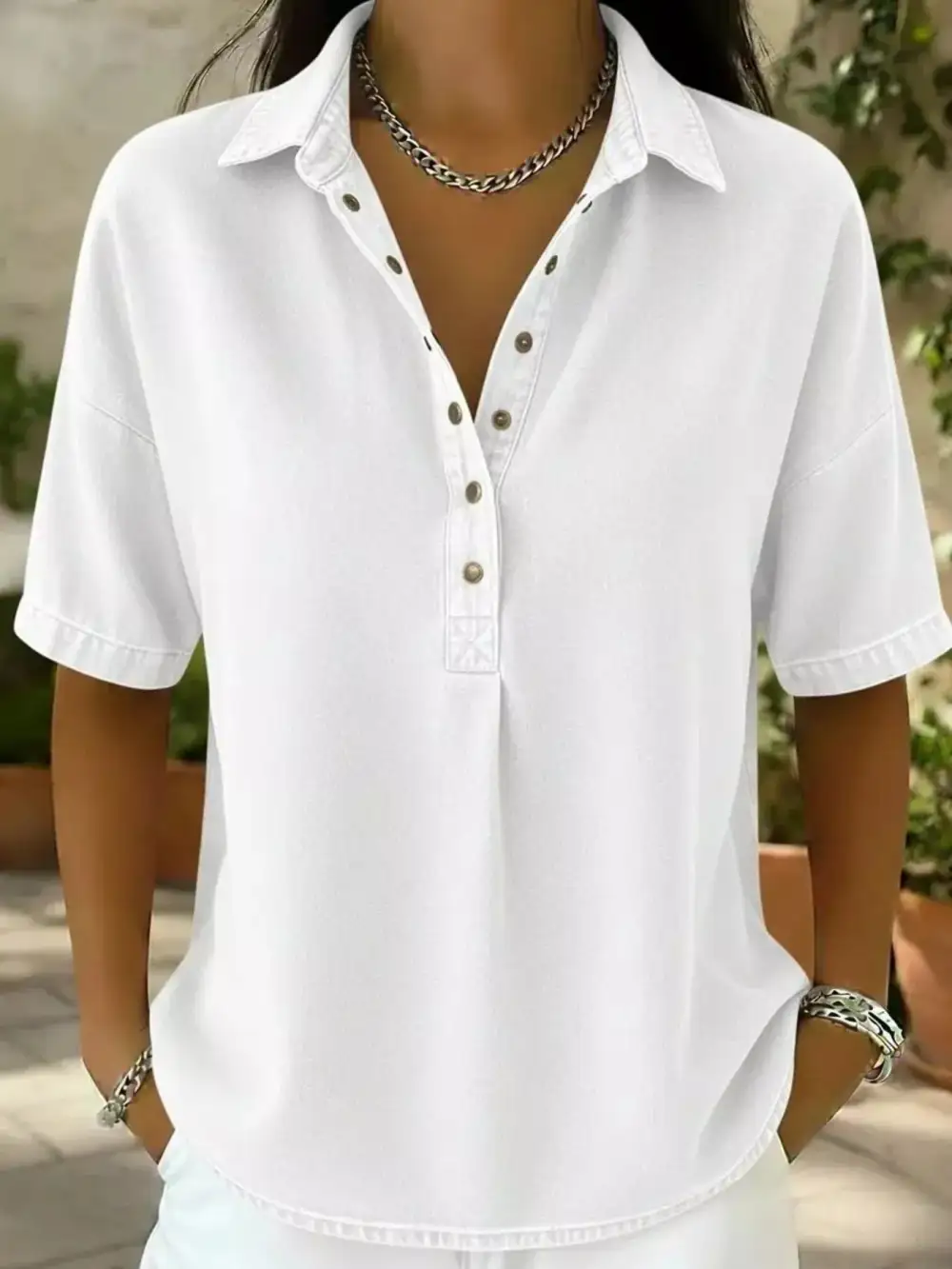 Snap Down Short Sleeve Blouse