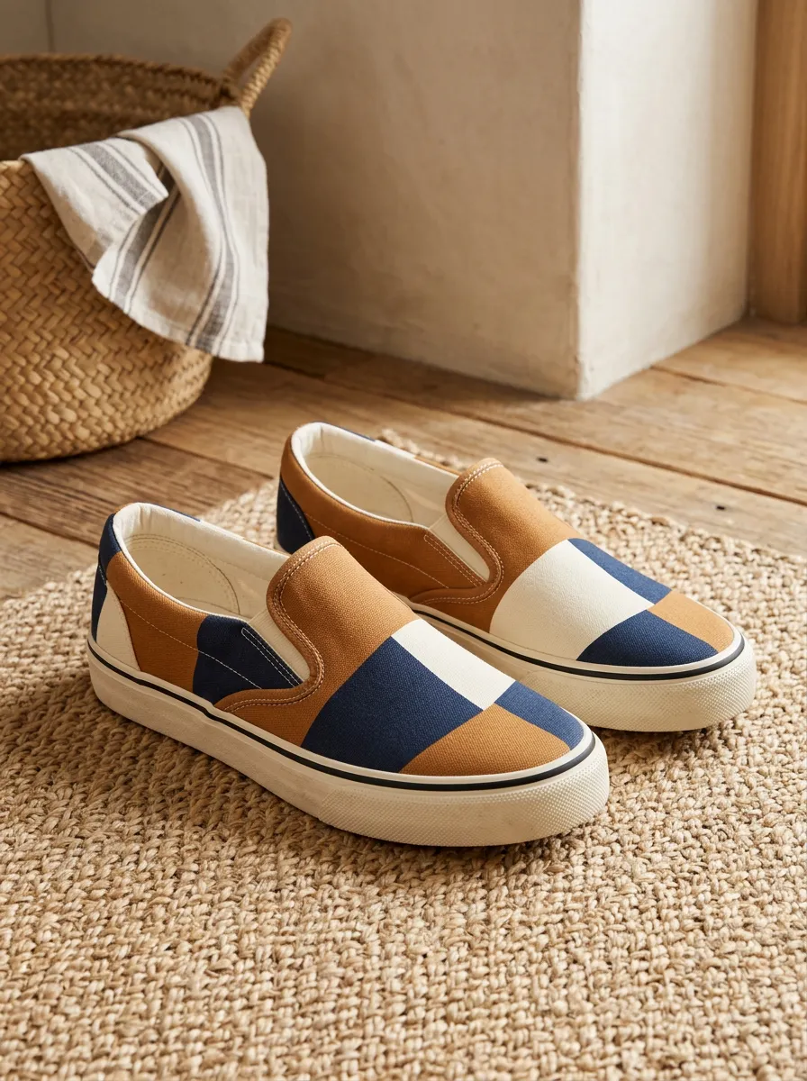 Men's Casual Style Color Block Pattern Printed Canvas Shoes