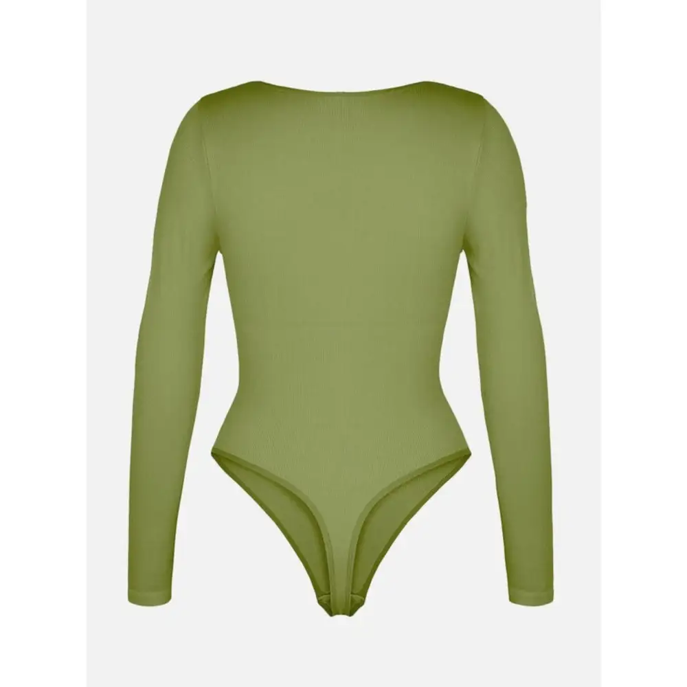 Ribbed Cutout Long Sleeve Thong Bodysuit