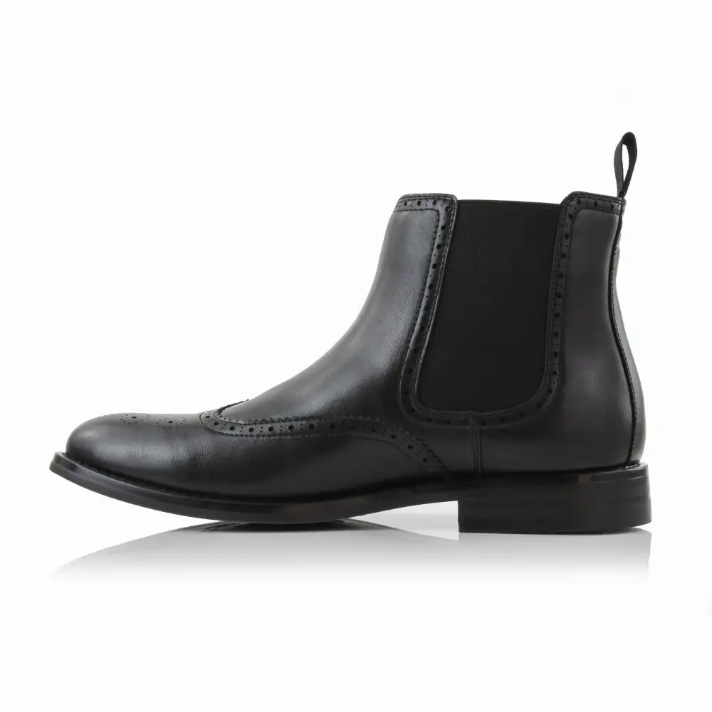 Faux-Leather Wingtip Brogue Chelsea Boots