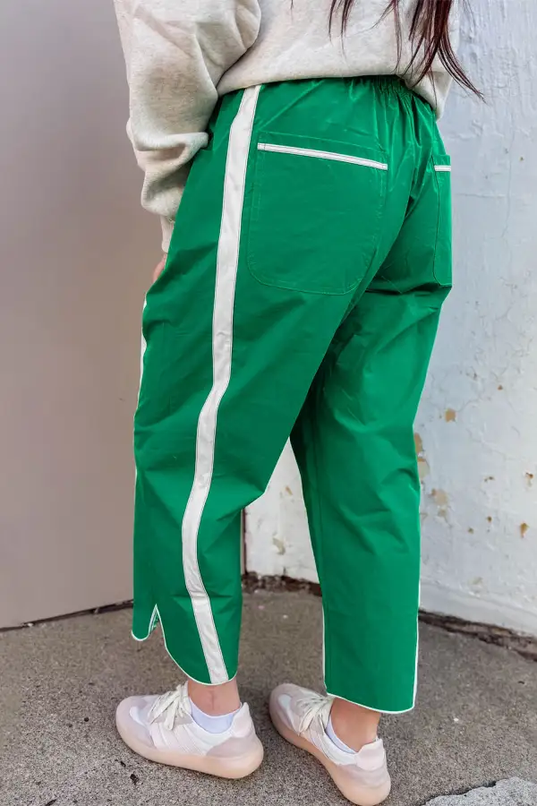 Contrast Striped Smocked Waist Drawstring Cropped Casual Trousers