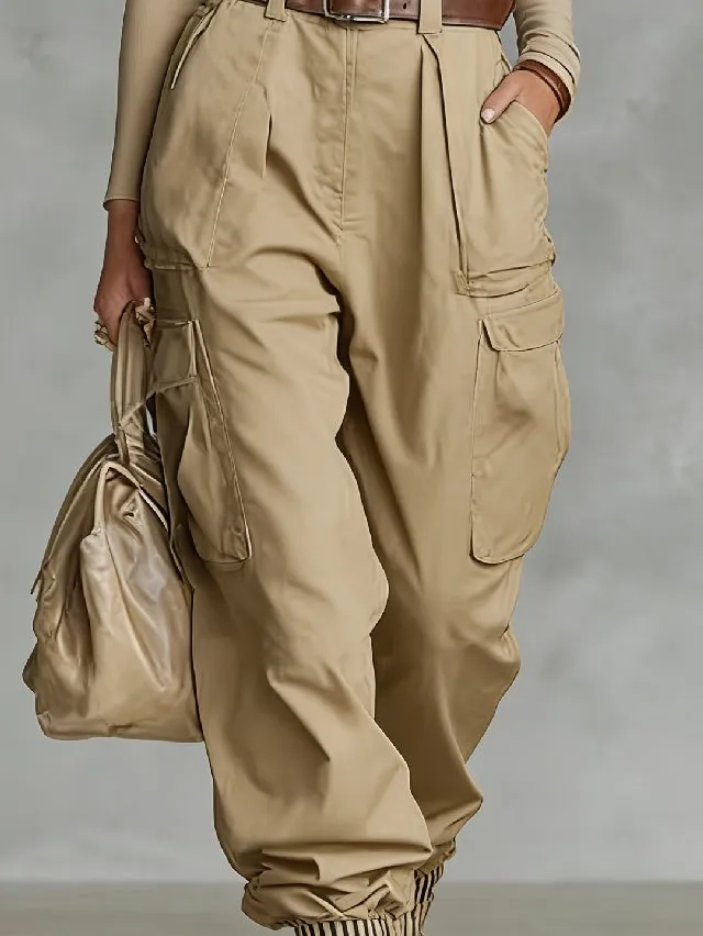 High Waist Multi-Pocket Cargo Work Pants Tapered Trousers