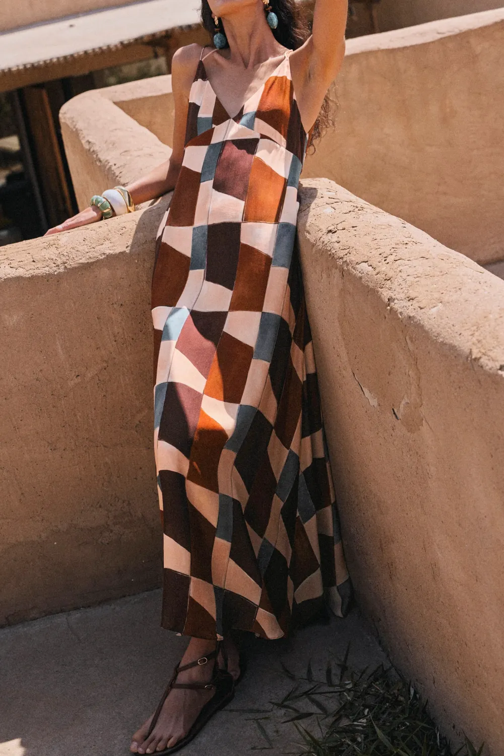 Halter Neck Printed Crinkle Gauze Maxi Dress
