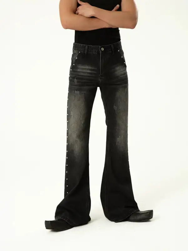 Flared Studded Contrast-Stitch Jeans