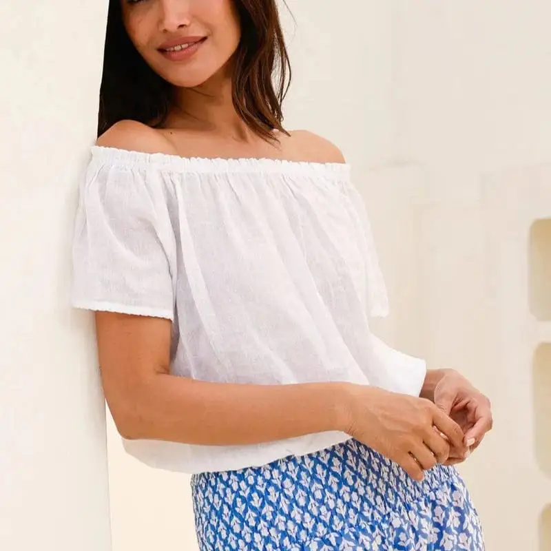 Gauze Frill Organic-Cotton Women's Shirt