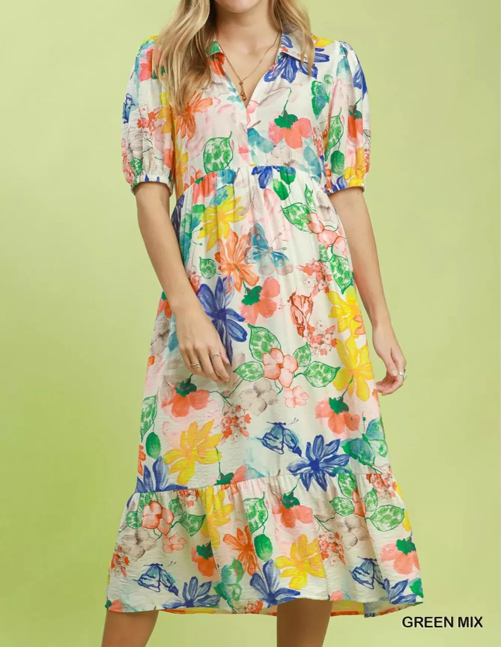 Watercolor Tiered Midi Dress