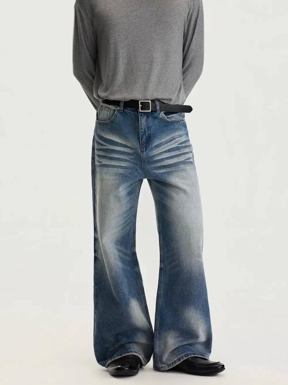 Whisker-Fade Flared Jeans